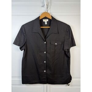 Talbots Blouse Women's Size 12 Short Sleeve Linen Black  Top